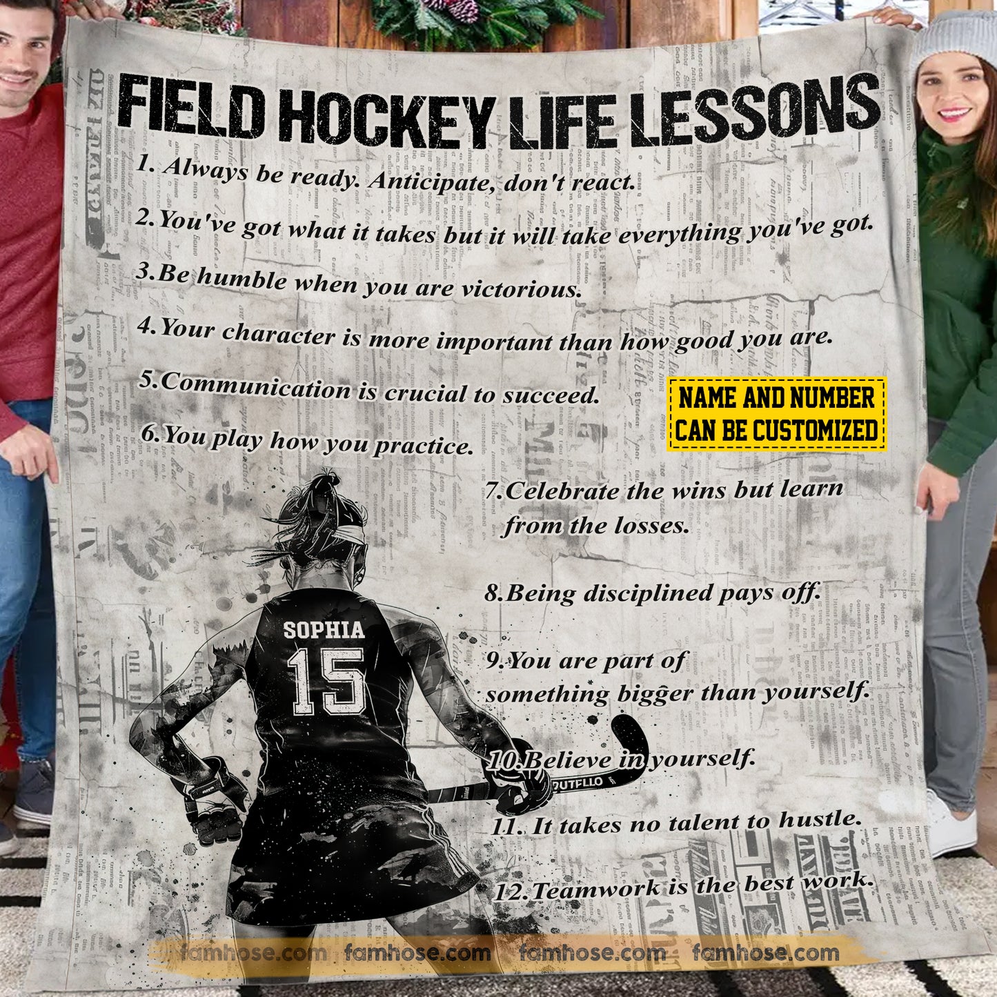 Personalized Field Hockey Girls Fleece Blanket, Field Hockey Life Lessons Sport Woven Blanket - Sherpa Blanket Gift For Field Hockey Lovers