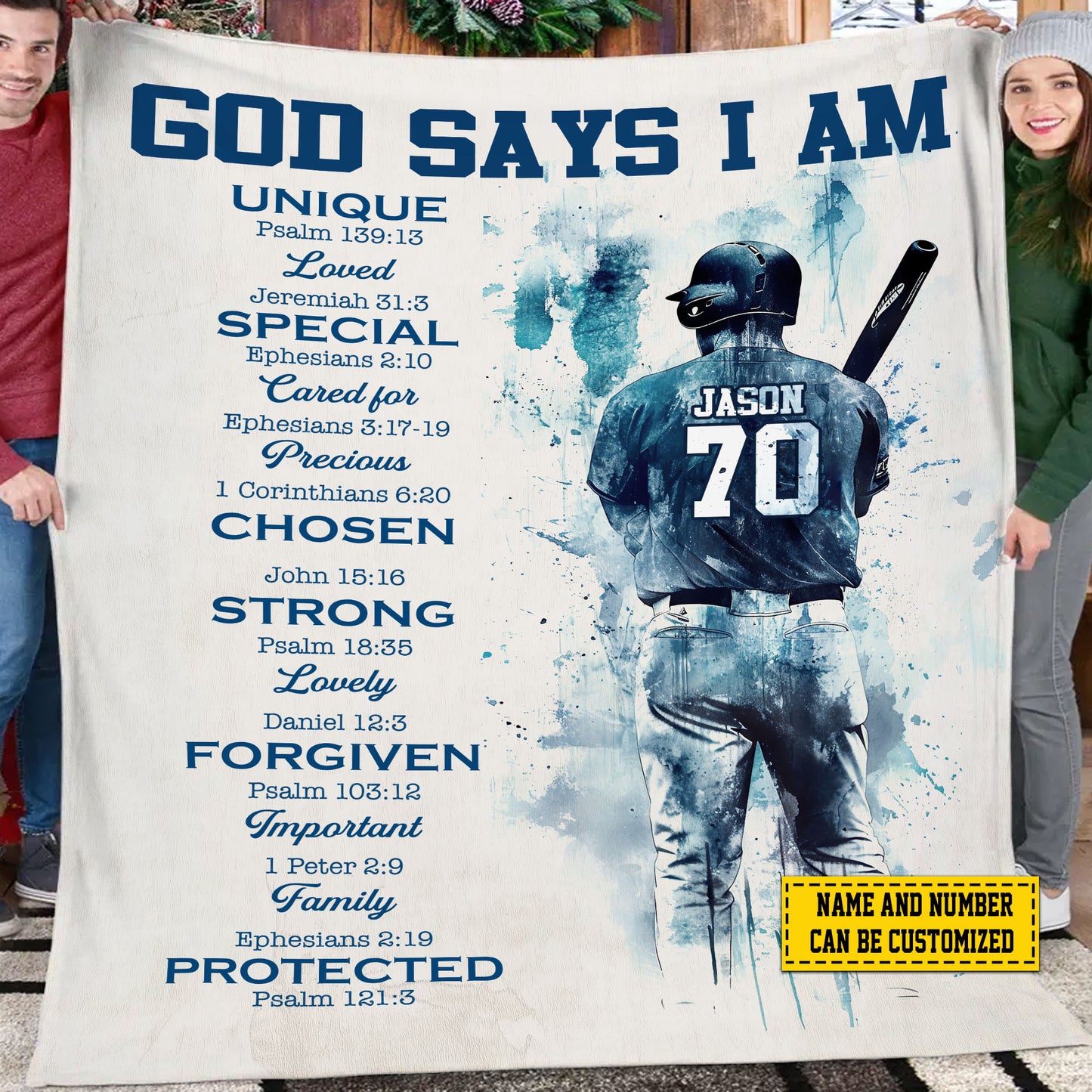 Personalized Motivational Baseball Boy Fleece Blanket, God Says I Am Sport Woven Blanket, Cool Sherpa Blanket Gift For Baseball Lovers