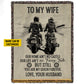 Romantic Biker Couple Fleece Blanket, To My Wife Woven Blanket & Sherpa Blanket Valentine's Day Gifts For Girlfriend Or Wife Who Loves Motorbikes From Husband