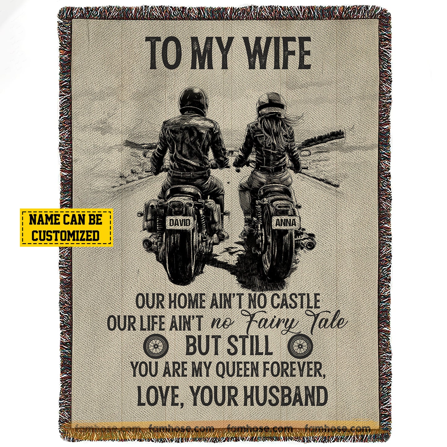 Romantic Biker Couple Fleece Blanket, To My Wife Woven Blanket & Sherpa Blanket Valentine's Day Gift For Motorcycle-Loving Couple