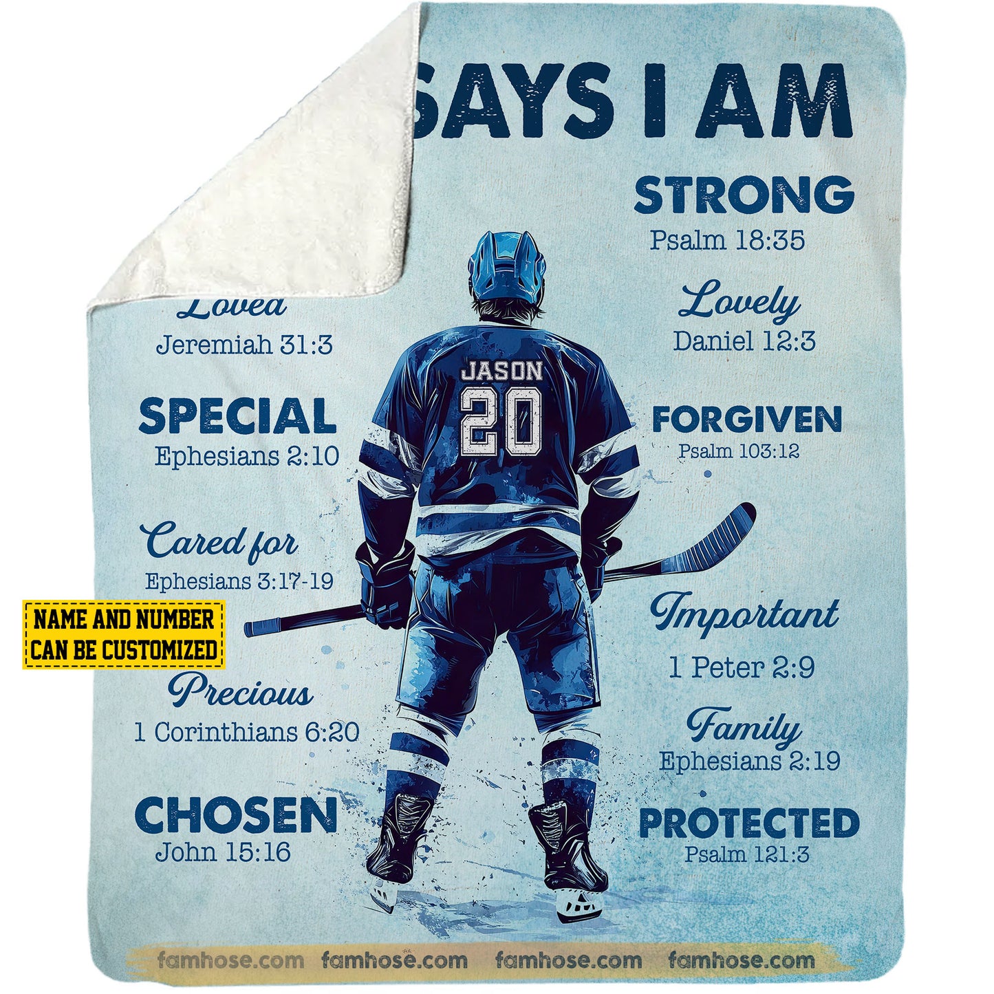 Personalized Hockey Boy Fleece Blanket, God Says I Am Sport Woven Blanket, Cool Sherpa Blanket Gift For Hockey Lovers