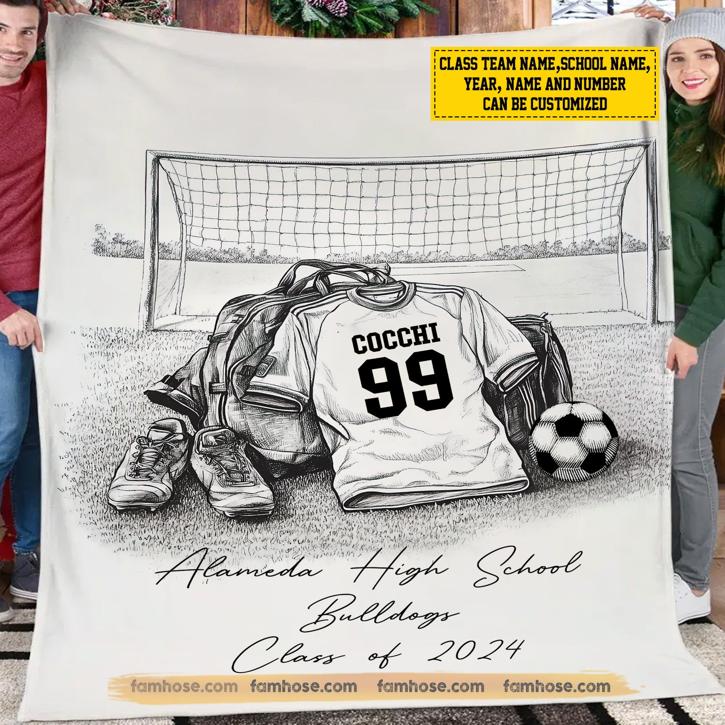 Personalized Class Soccer Team Fleece Blanket, Sports Club Members Woven Blanket, Commemorative Cool Sherpa Blanket Gift For Soccer Team Members