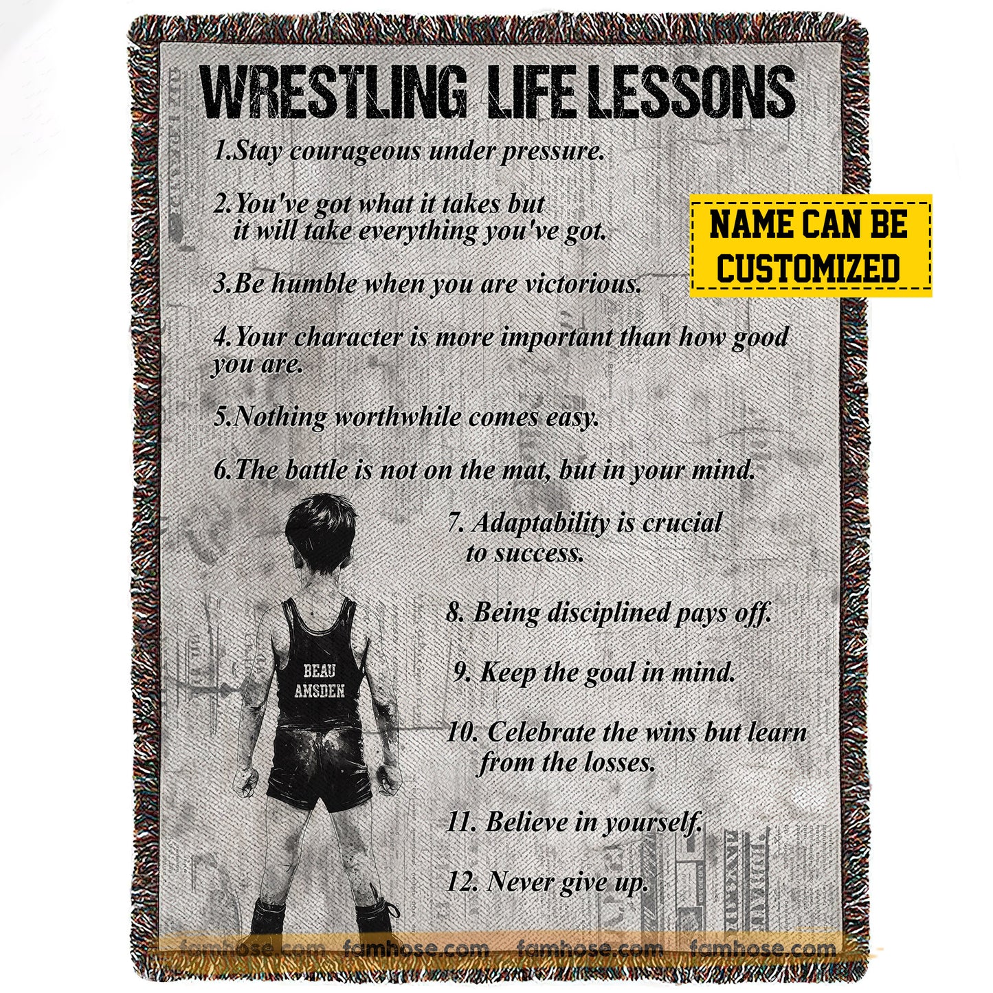 Personalized Wrestling Boys Fleece Blanket, Wrestling Life Lessons Sport Woven Blanket - Sherpa Blanket Gift For Wrestling Lovers