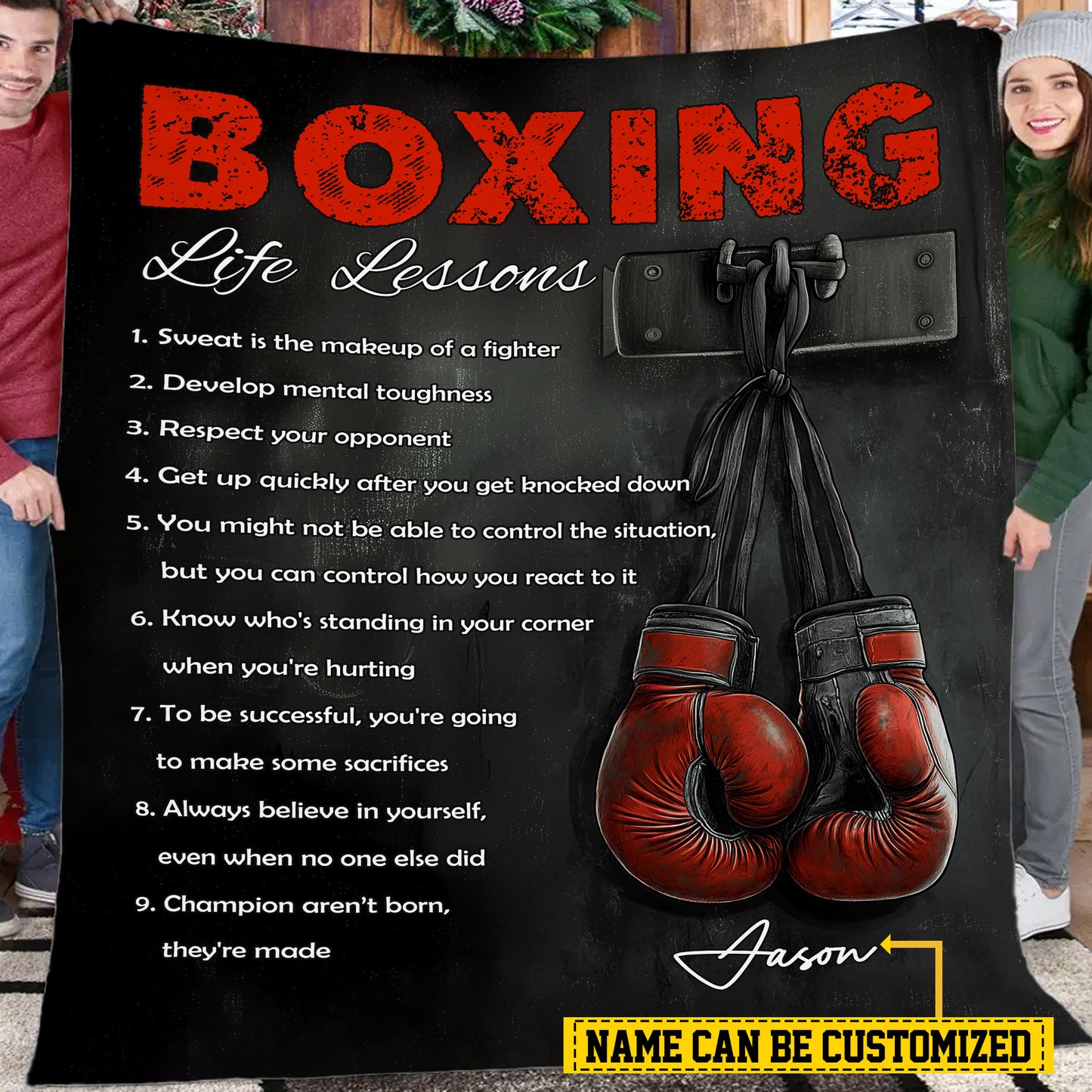 Personalized Boxing Fleece Blanket, Boxing Life Lessons Woven Blanket, Cool Sherpa Blanket Gift For Boxing Lovers