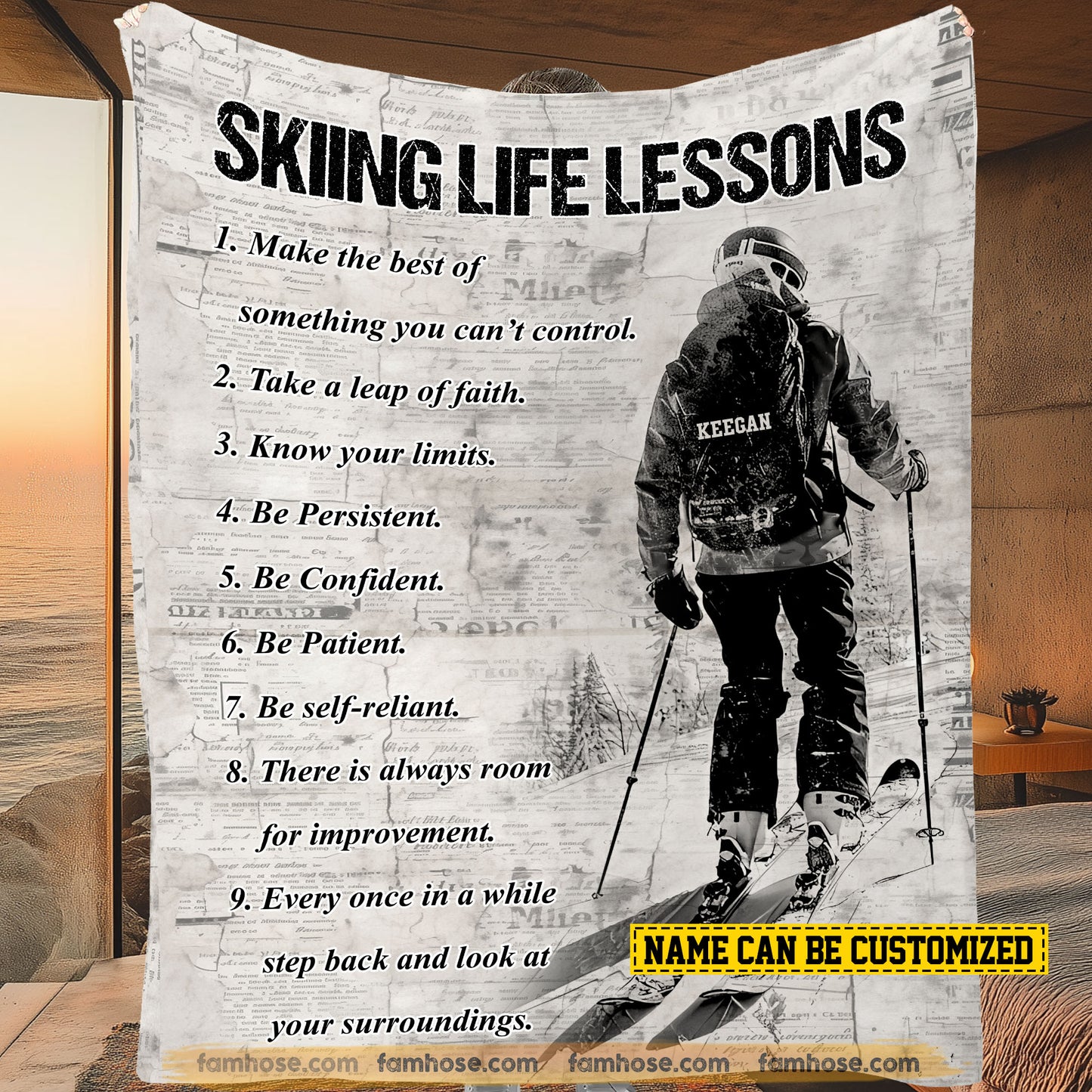 Motivational Personalized Skiing Fleece Blanket, Skiing Life Lessons Sport Woven Blanket, Cool Sherpa Blanket Gift For Skiing Lovers