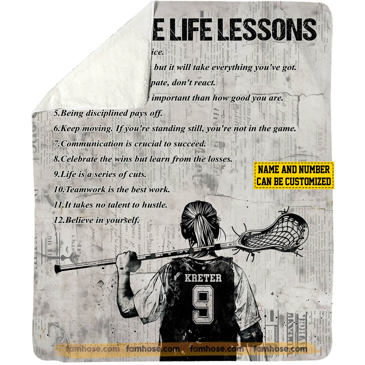 Personalized Lacrosse Girls Fleece Blanket, Lacrosse Life Lessons Sport Woven Blanket - Sherpa Blanket Gift For Lacrosse Lovers