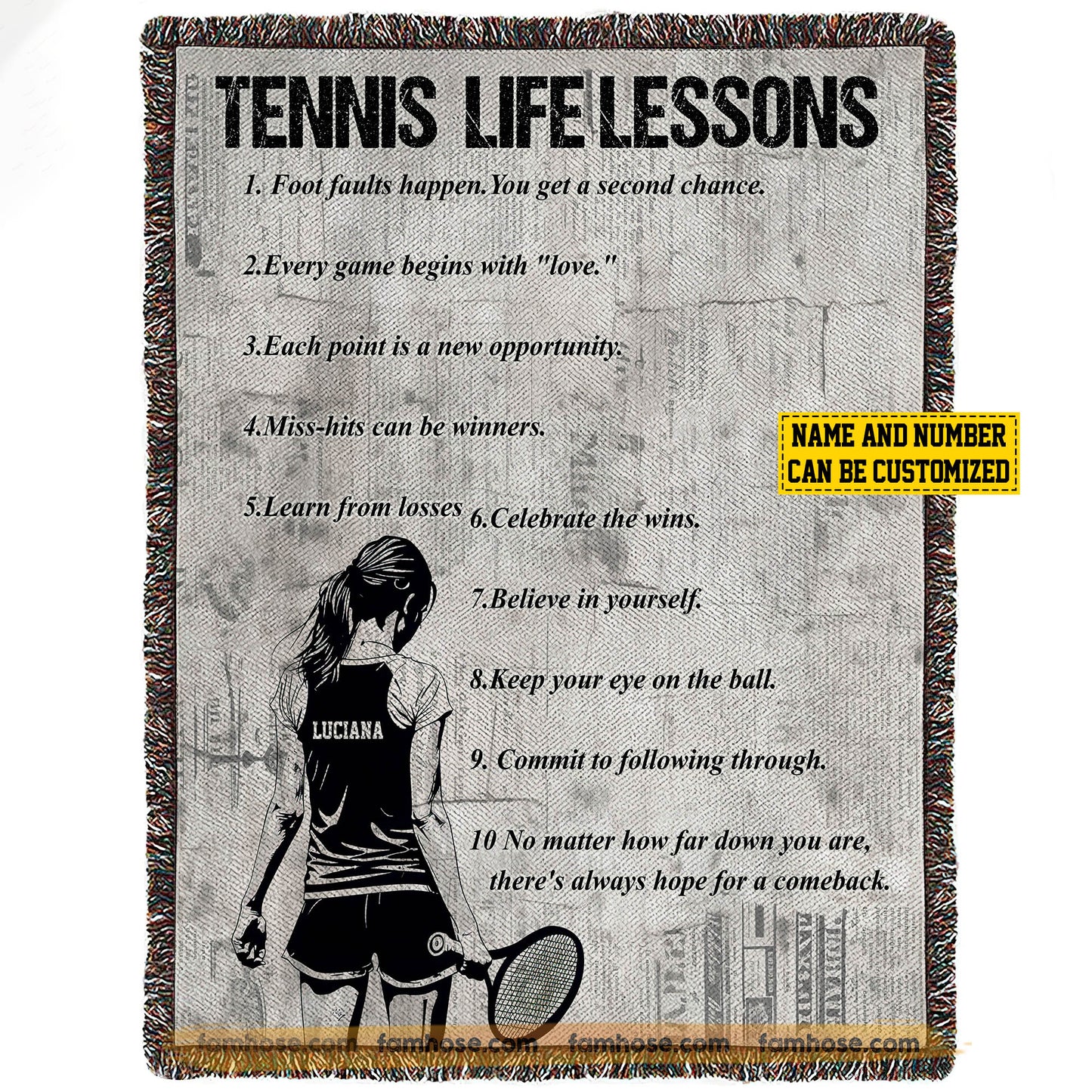 Personalized Tennis Girls Fleece Blanket, Tennis Life Lessons Sport Woven Blanket - Sherpa Blanket Gift For Tennis Lovers