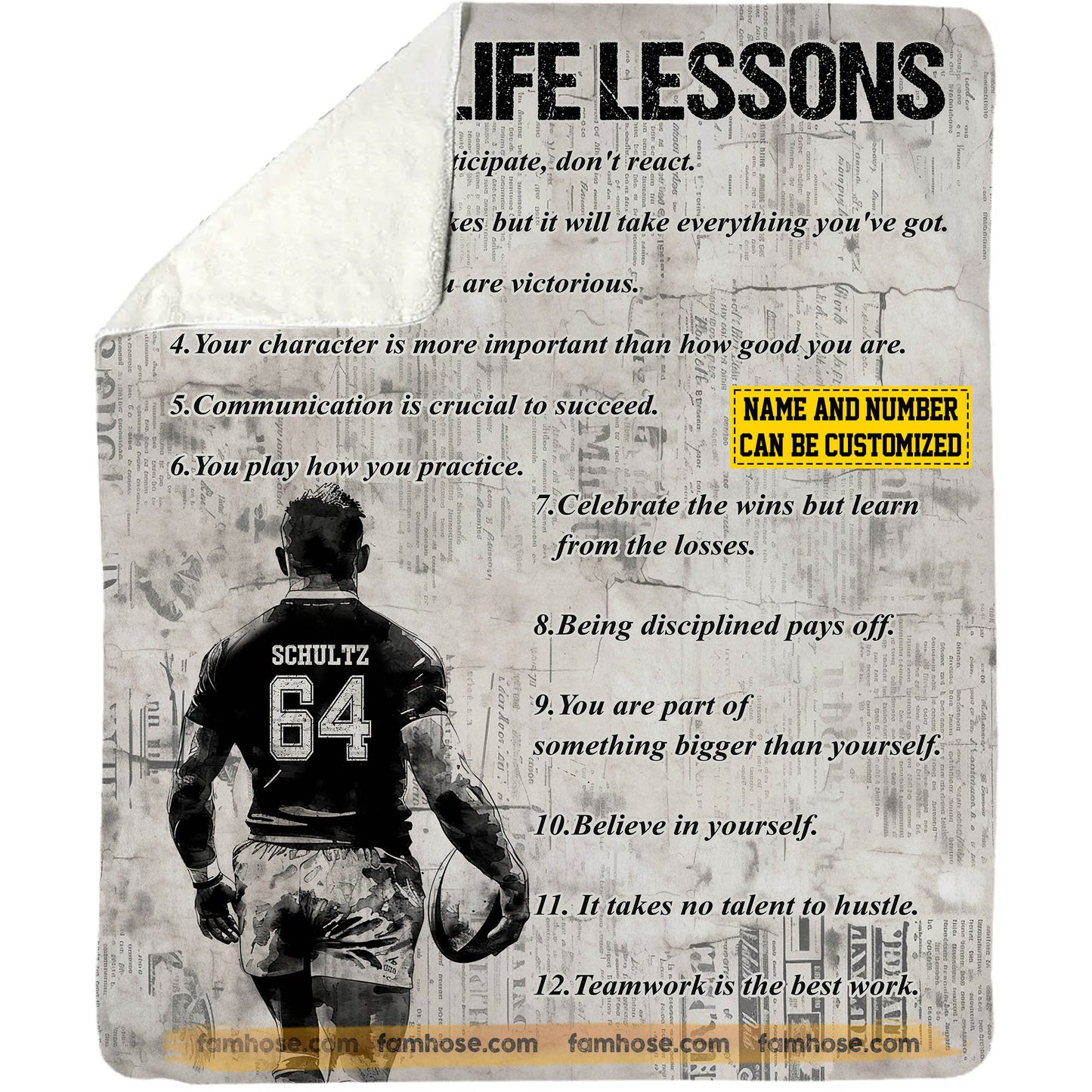 Personalized Rugby Boy Fleece Blanket, Rugby Life Lessons Sport Woven Blanket - Sherpa Blanket Gift For Rugby Lovers