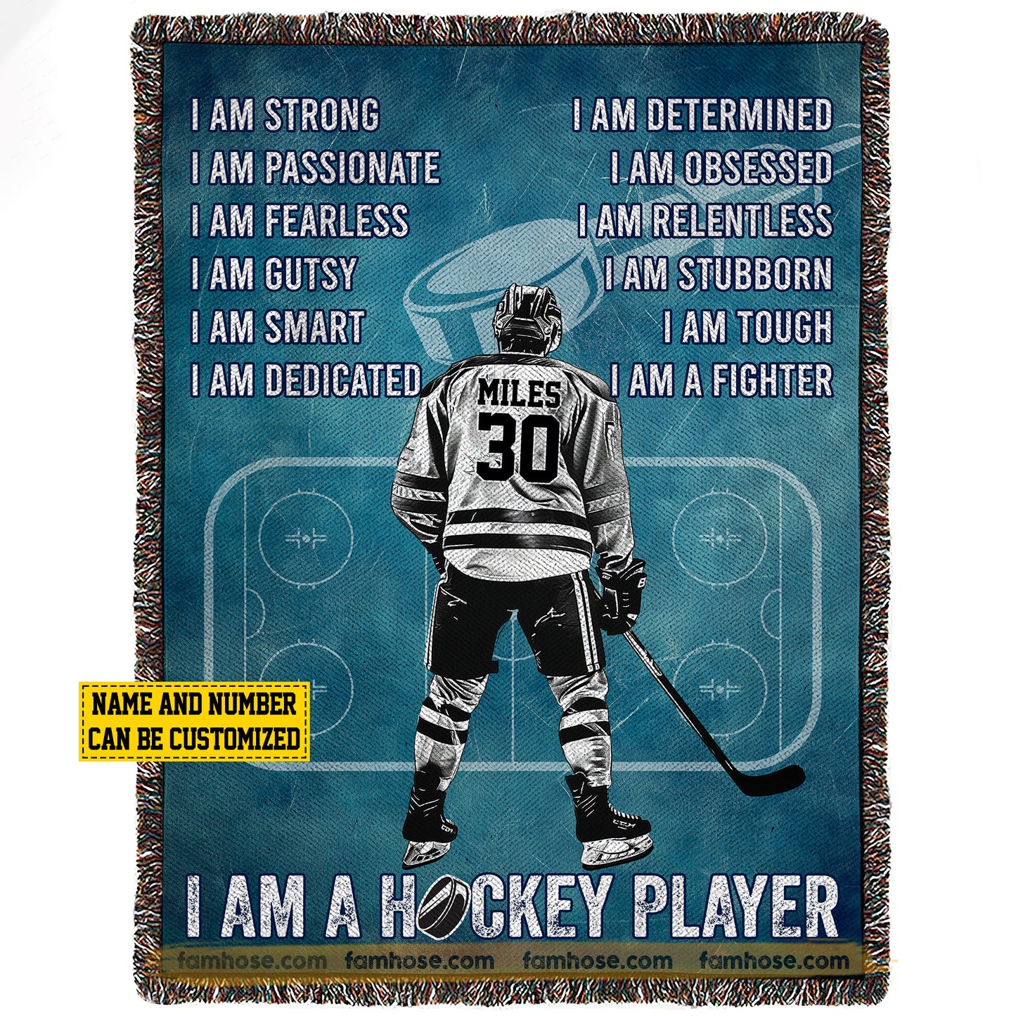 Personalized Hockey Fleece Blanket, I Am A Hockey Player Sport Woven Blanket, Cozy Sherpa Blanket Gift For Hockey Lovers