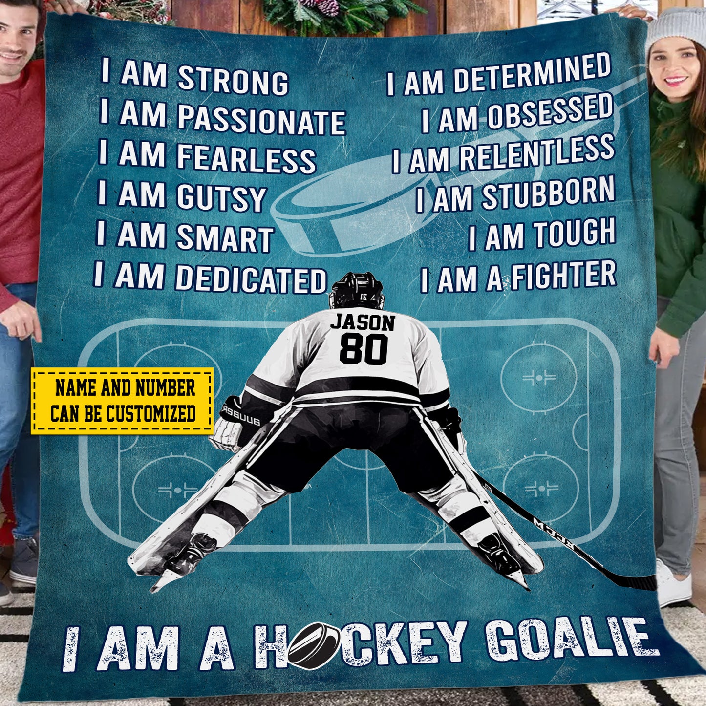 Cool Personalized Hockey Goalie Fleece Blanket, I Am A Hockey Goalie Woven Blanket, Cool Sherpa Blanket Gift For Hockey Lovers