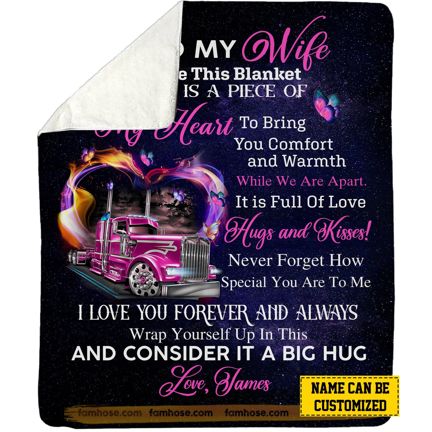 Funny Personalized Trucker Fleece Blanket, To My Wife Woven Blanket, Cozy Sherpa Blanket Valentine's Day Gift For Girlfriends Or Wife Trucker, Truck Driver Lovers