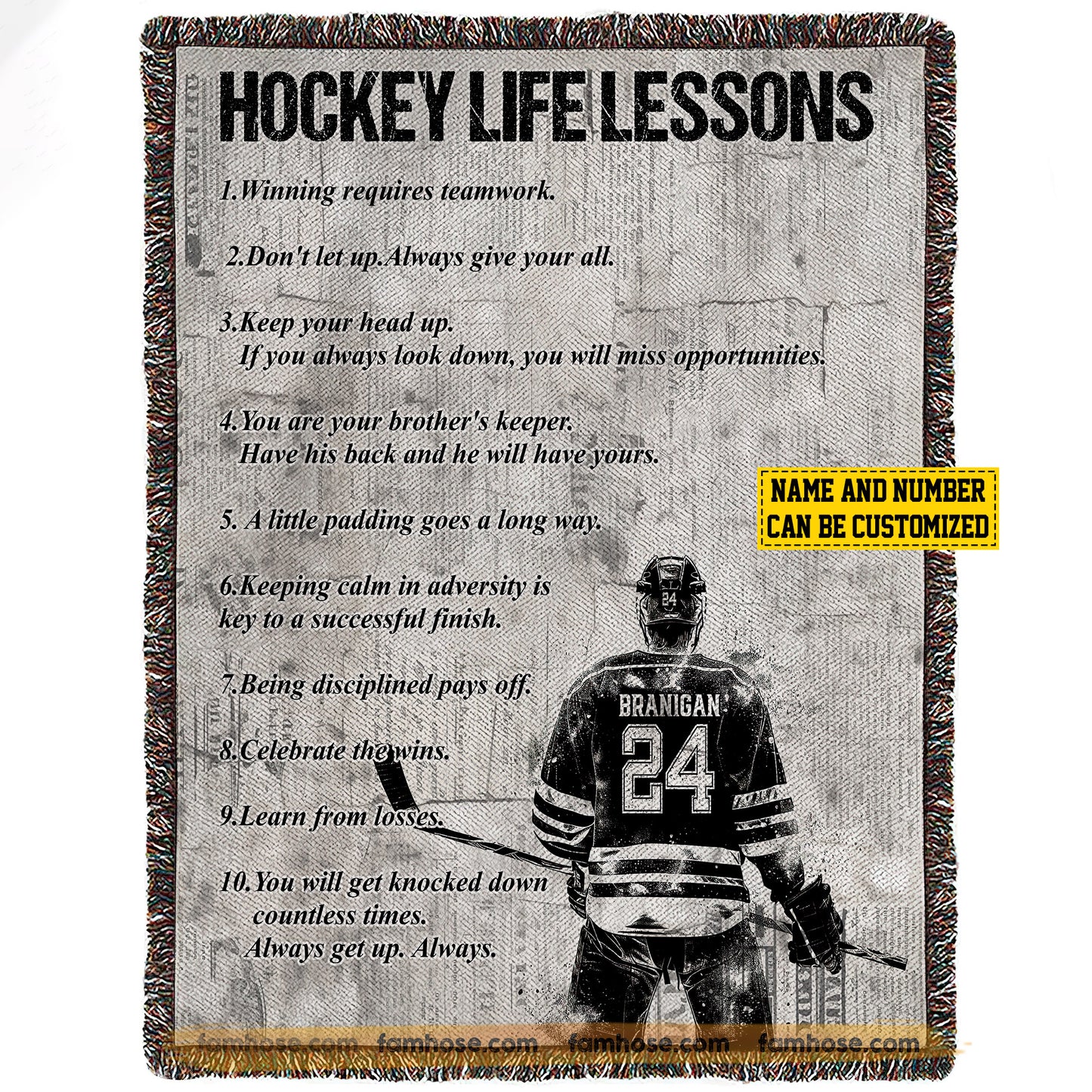 Cool Personalized Hockey Boy Fleece Blanket, Hockey Life Lessons Sport Woven Blanket, Cool Sherpa Blanket Gift For Hockey Lovers