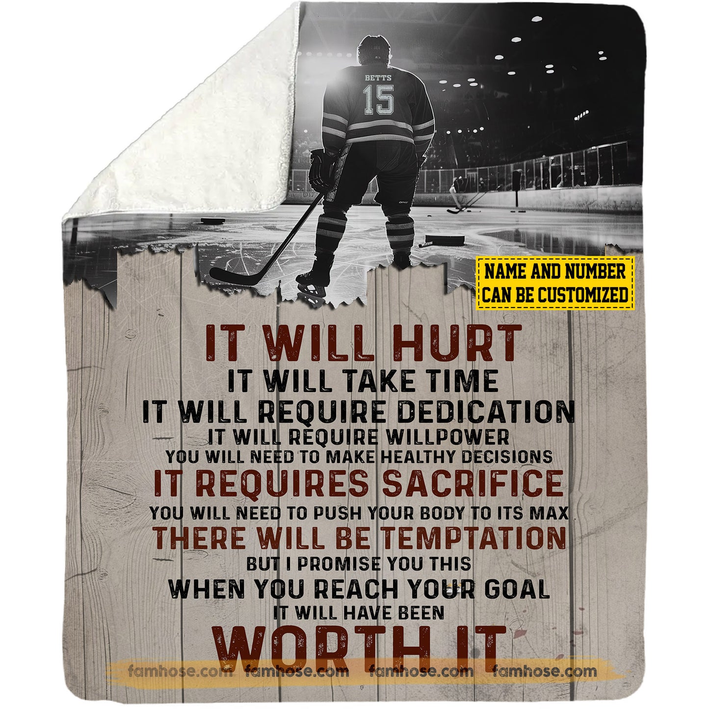 Motivational Personalized Hockey Boy Fleece Blanket, It Will Hurt Sport Woven Blanket, Cool Sherpa Blanket Gift For Hockey Lovers