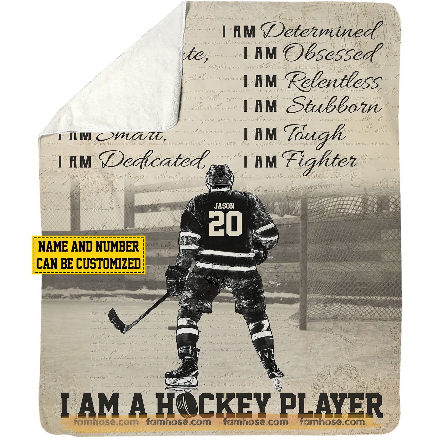 Cool Personalized Hockey Boy Fleece Blanket, I Am A Hockey Player Sport Woven Blanket, Cool Sherpa Blanket Gift For Hockey Lovers