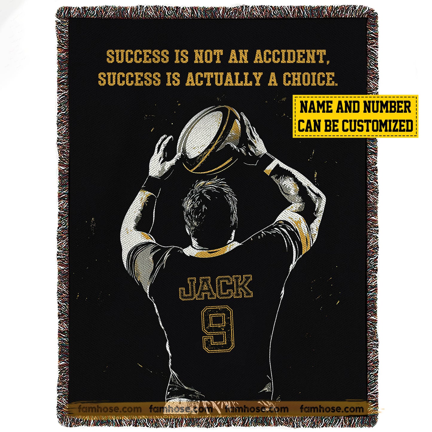 Motivational Personalized Rugby Fleece Blanket, Success Is Actually A Choice Sport Woven Blanket, Cool Sherpa Blanket Gift For Rugby Lovers