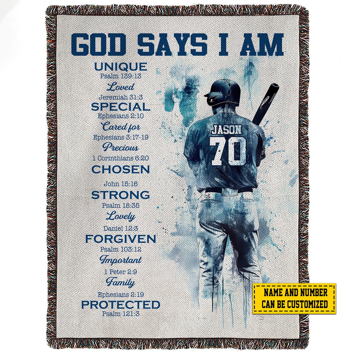 Personalized Motivational Baseball Boy Fleece Blanket, God Says I Am Sport Woven Blanket, Cool Sherpa Blanket Gift For Baseball Lovers