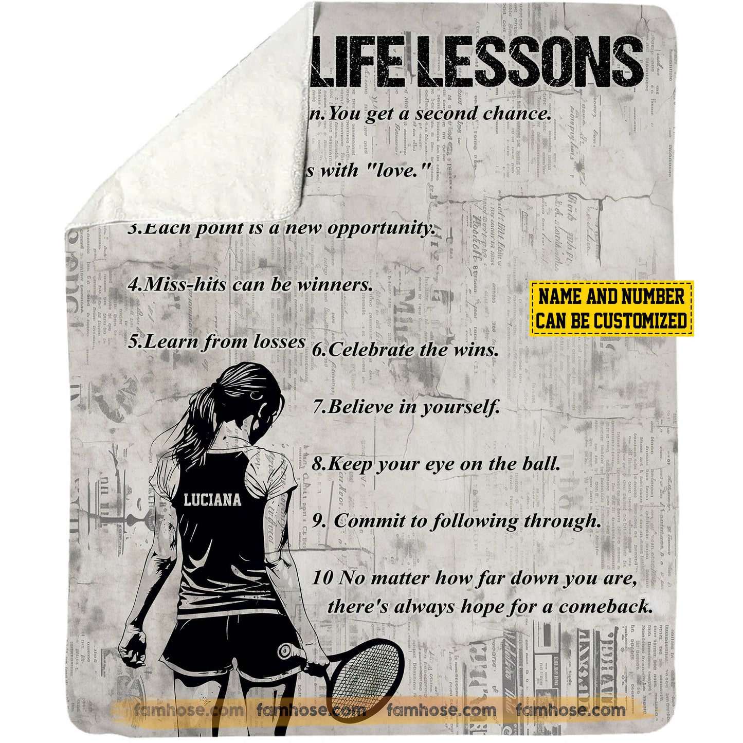 Personalized Tennis Girls Fleece Blanket, Tennis Life Lessons Sport Woven Blanket - Sherpa Blanket Gift For Tennis Lovers