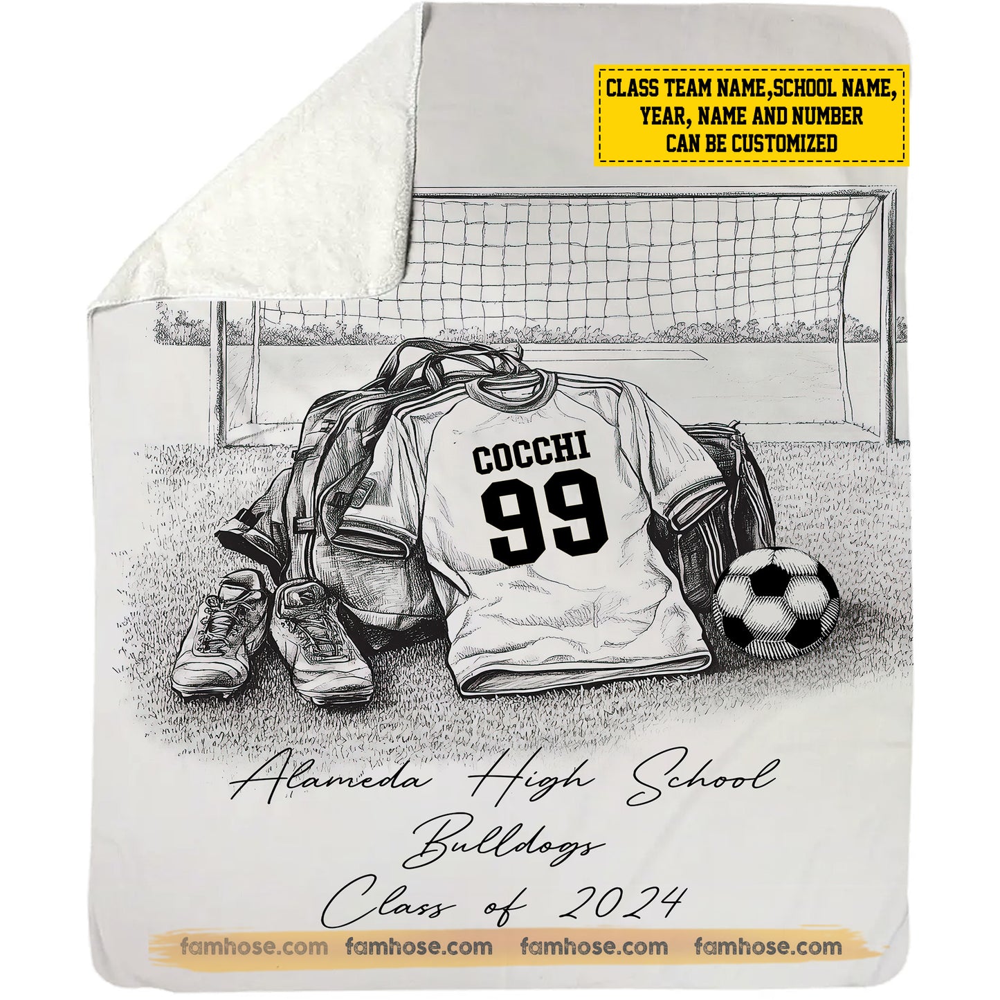 Personalized Class Soccer Team Fleece Blanket, Sports Club Members Woven Blanket, Commemorative Cool Sherpa Blanket Gift For Soccer Team Members