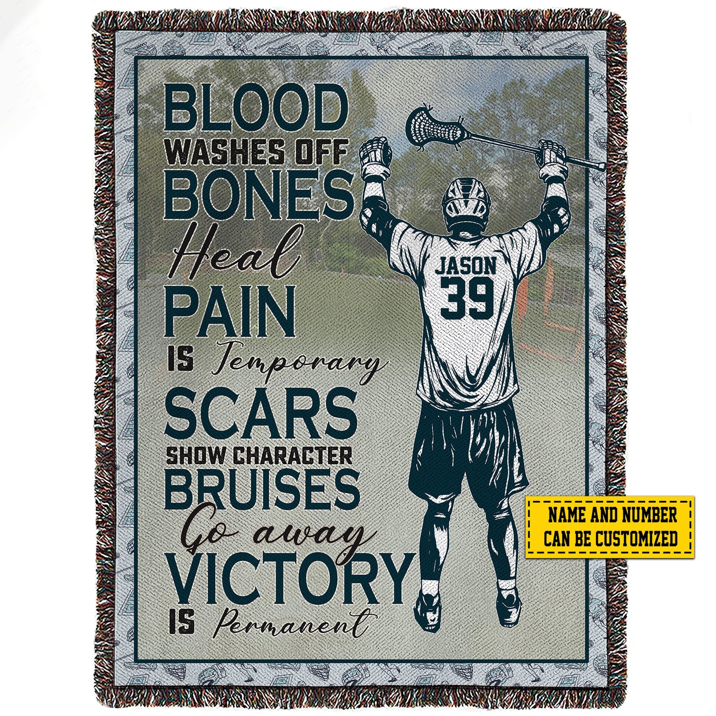 Personalized Motivational Lacrosse Boy Fleece Blanket, Go Away Victory Is Permanent Sport Woven Blanket, Cool Sherpa Blanket Gift For Lacrosse Lovers