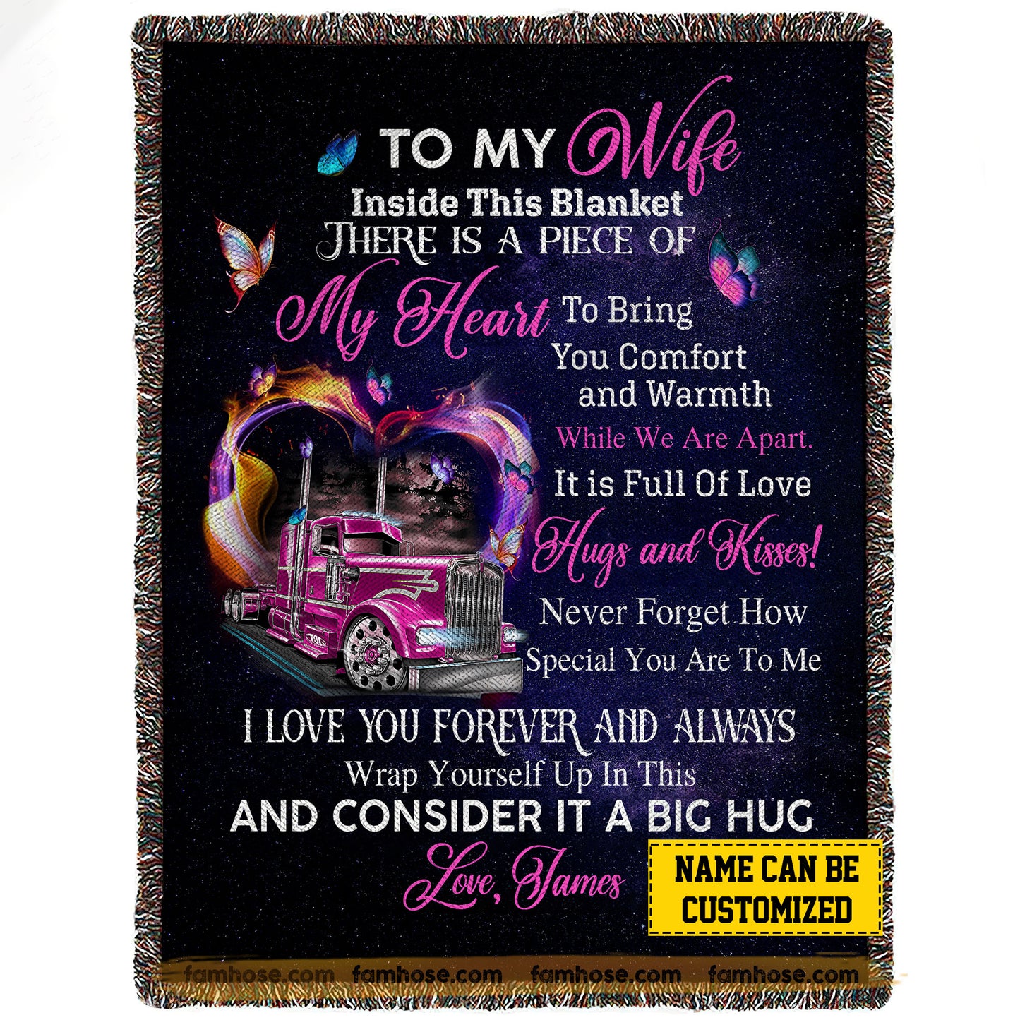 Funny Personalized Trucker Fleece Blanket, To My Wife Woven Blanket, Cozy Sherpa Blanket Valentine's Day Gift For Girlfriends Or Wife Trucker, Truck Driver Lovers