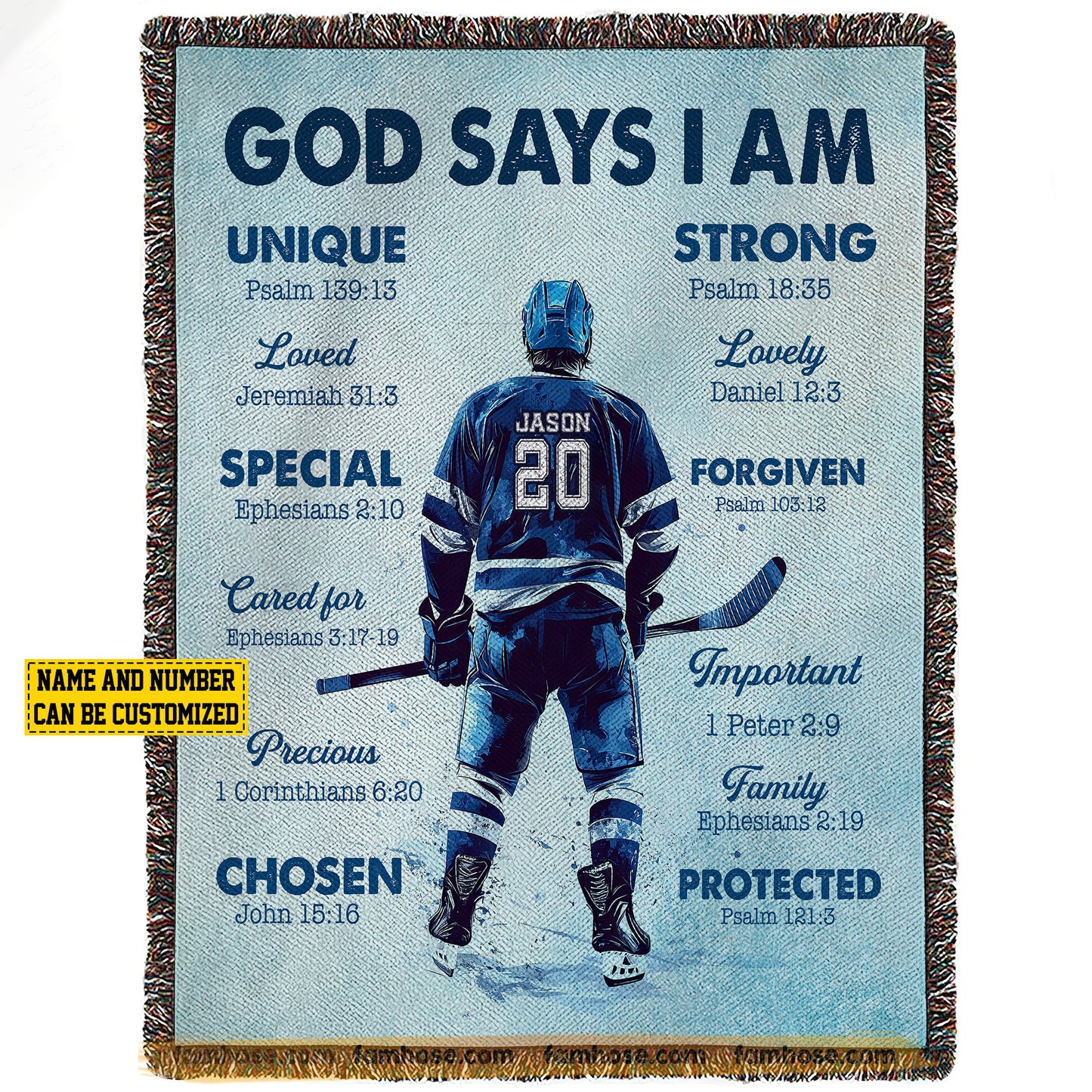 Personalized Hockey Boy Fleece Blanket, God Says I Am Sport Woven Blanket, Cool Sherpa Blanket Gift For Hockey Lovers