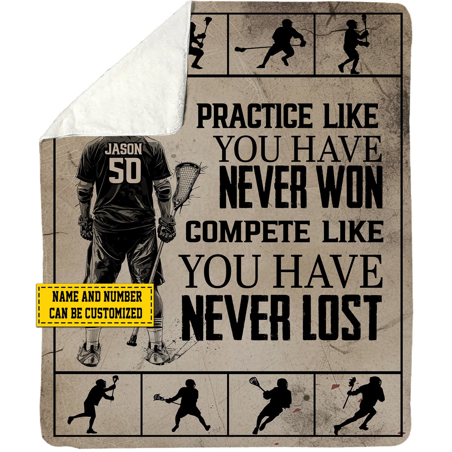 Personalized Lacrosse Boy Fleece Blanket, Practice Like You Have Never Won Woven Blanket, Cool Sherpa Blanket Gift For Lacrosse Lovers