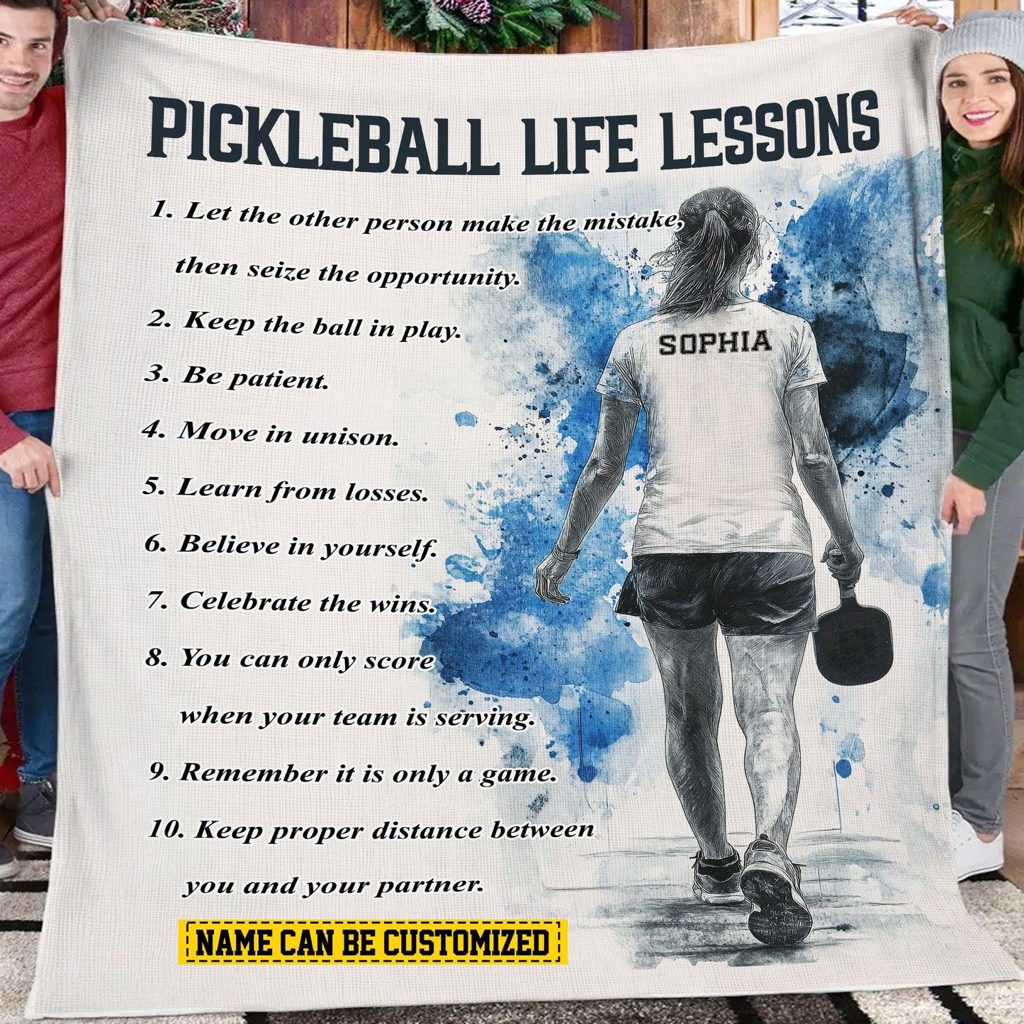 Personalized Motivational Pickleball Girl Fleece Blanket, Pickleball Life Lessons Sports Woven Blanket, Cool Sherpa Blanket Gift For Pickleball Lovers