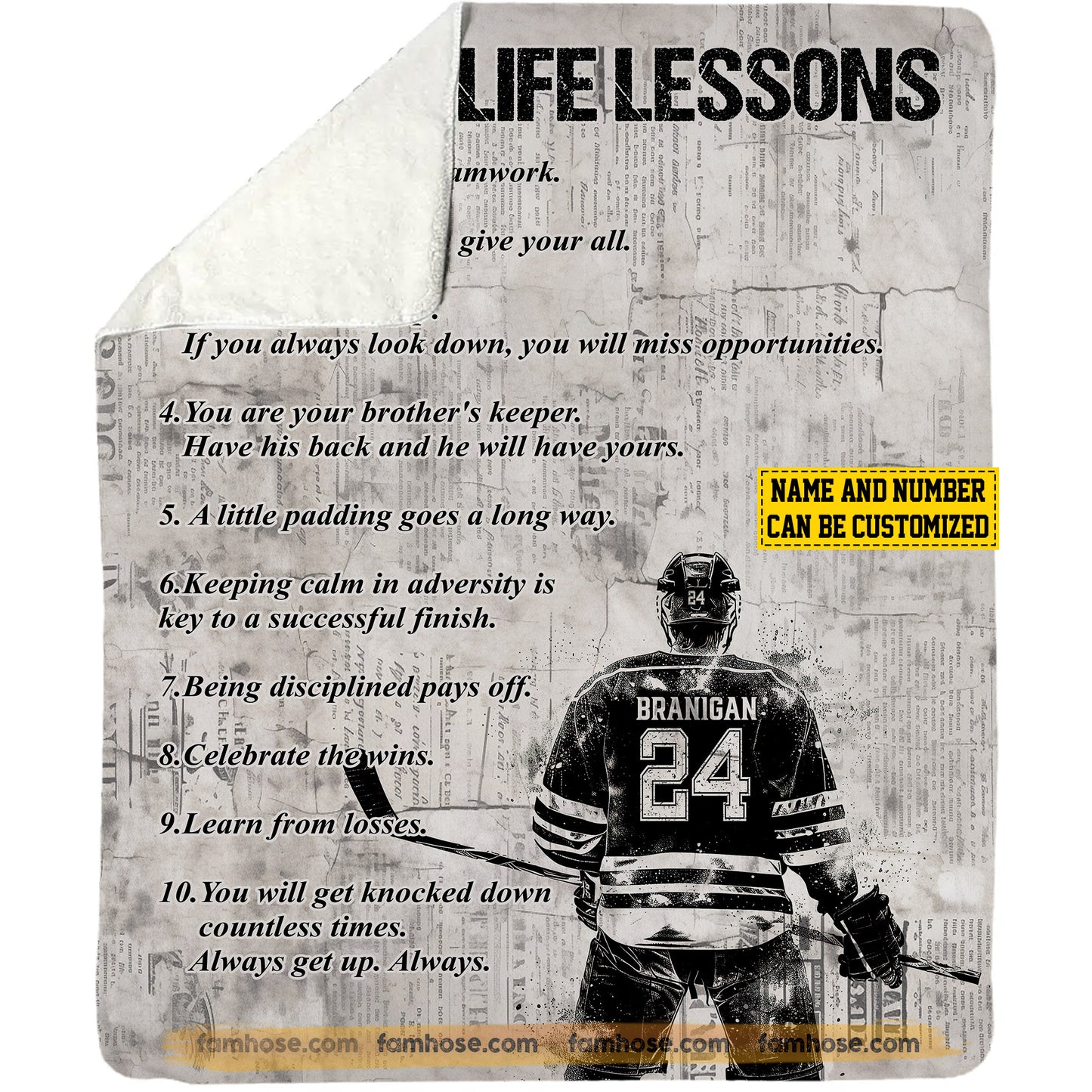 Cool Personalized Hockey Boy Fleece Blanket, Hockey Life Lessons Sport Woven Blanket, Cool Sherpa Blanket Gift For Hockey Lovers