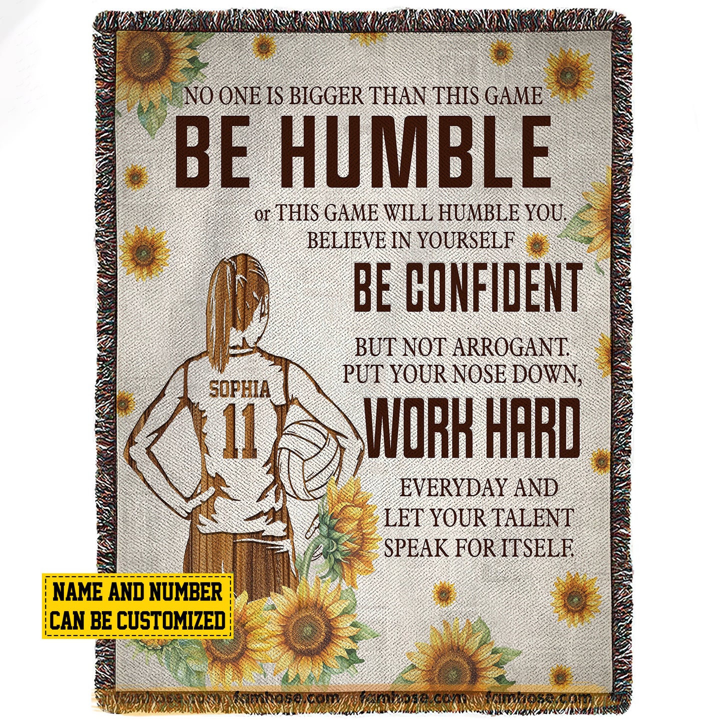 Motivational Personalized Volleyball Girl Fleece Blanket, Be Humble Be Confident And Work Hard Sport Woven Blanket, Cool Sherpa Blanket Gift For Volleyball Lovers