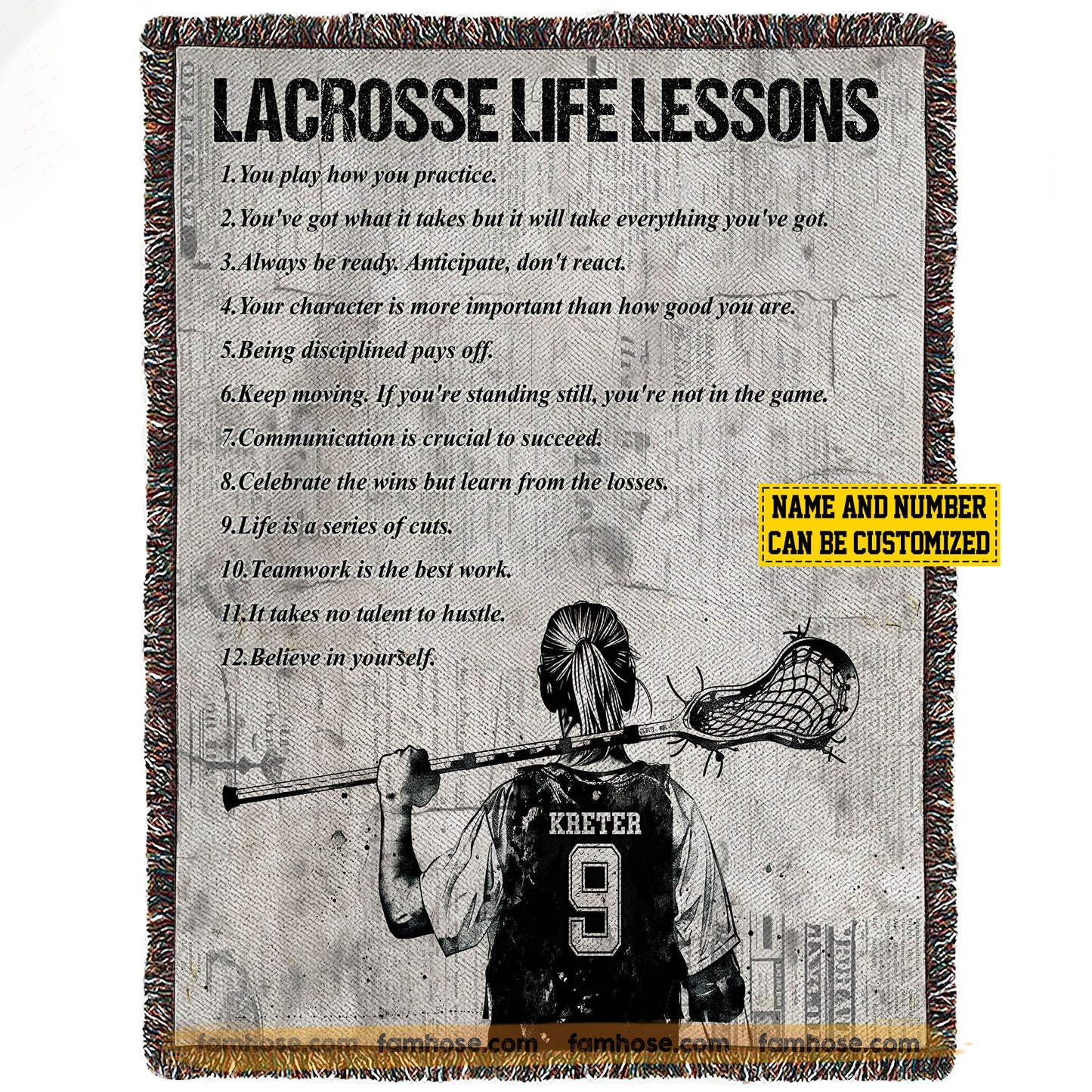 Personalized Lacrosse Girls Fleece Blanket, Lacrosse Life Lessons Sport Woven Blanket - Sherpa Blanket Gift For Lacrosse Lovers