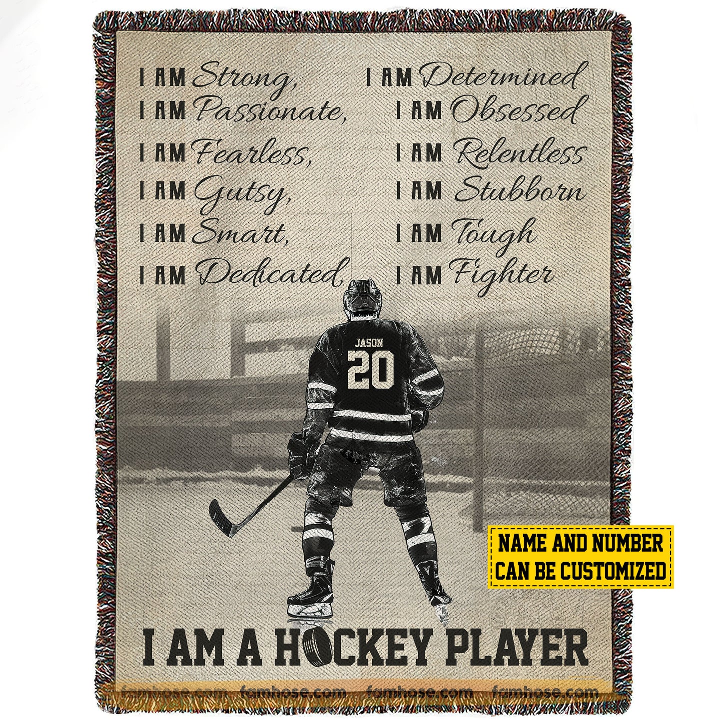 Cool Personalized Hockey Boy Fleece Blanket, I Am A Hockey Player Sport Woven Blanket, Cool Sherpa Blanket Gift For Hockey Lovers