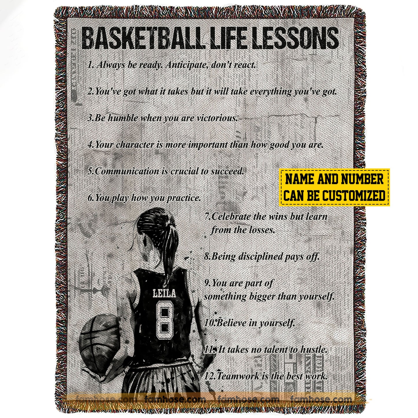 Personalized Basketball Girls Fleece Blanket, Basketball Life Lessons Sport Woven Blanket - Sherpa Blanket Gift For Basketball Lovers