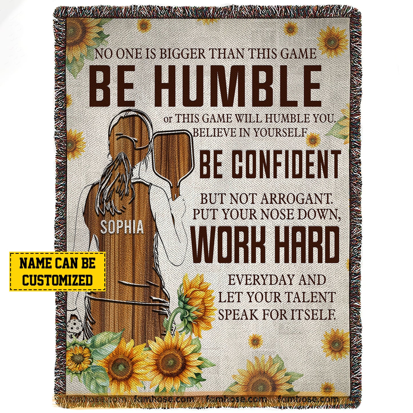 Motivational Personalized Pickleball Girl Fleece Blanket, Be Humble Be Confident And Work Hard Sport Woven Blanket, Cool Sherpa Blanket Gift For Pickleball Lovers