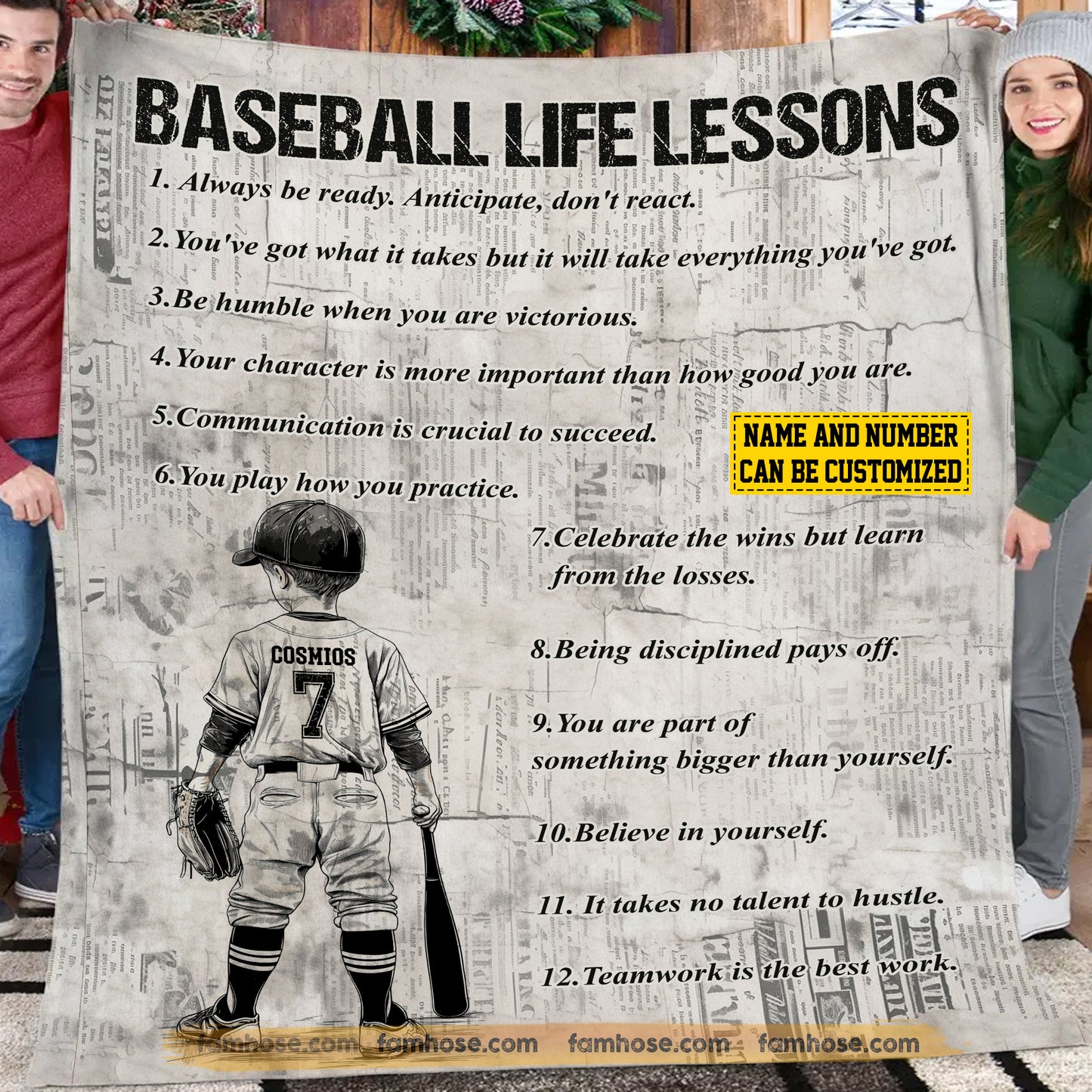 Personalized Baseball Boy Fleece Blanket, Baseball Life Lessons Sport Woven Blanket, Cool Sherpa Blanket Gift For Baseball Lovers