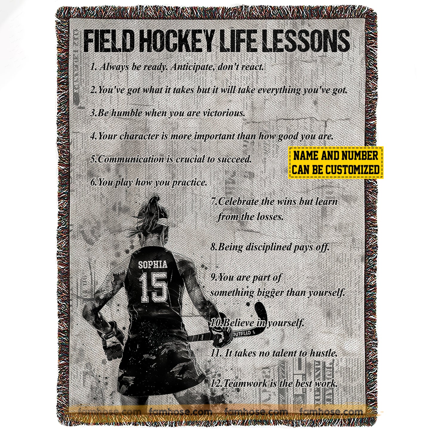 Personalized Field Hockey Girls Fleece Blanket, Field Hockey Life Lessons Sport Woven Blanket - Sherpa Blanket Gift For Field Hockey Lovers