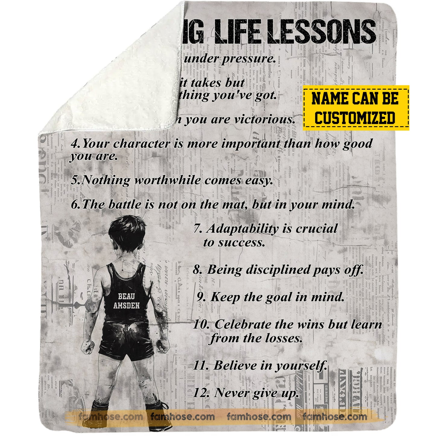 Personalized Wrestling Boys Fleece Blanket, Wrestling Life Lessons Sport Woven Blanket - Sherpa Blanket Gift For Wrestling Lovers