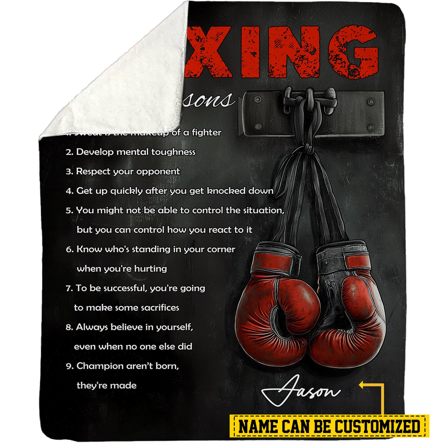 Personalized Boxing Fleece Blanket, Boxing Life Lessons Woven Blanket, Cool Sherpa Blanket Gift For Boxing Lovers