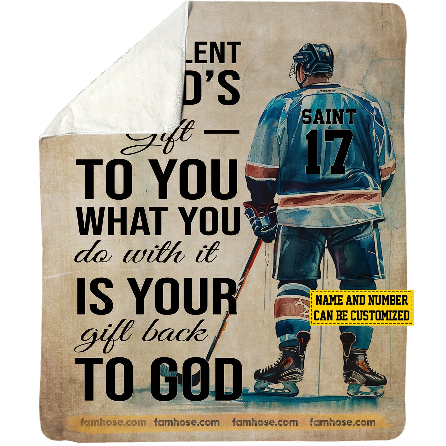 Personalized Hockey Fleece Blanket, Hockey Skills Are God’s Gift Sport Woven Blanket, Cozy Sherpa Blanket Gift For Hockey Lovers