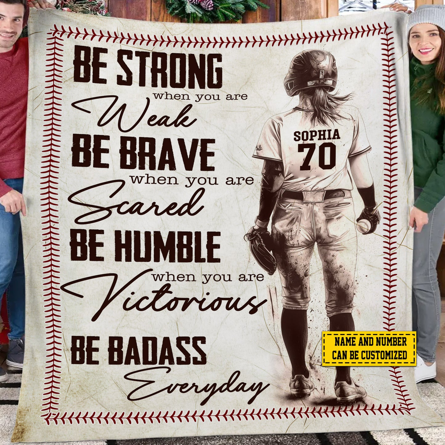 Personalized Softball Girl Fleece Blanket, Be Strong Brave Humble Woven Blanket, Cool Sherpa Blanket Gift For Softball Lovers