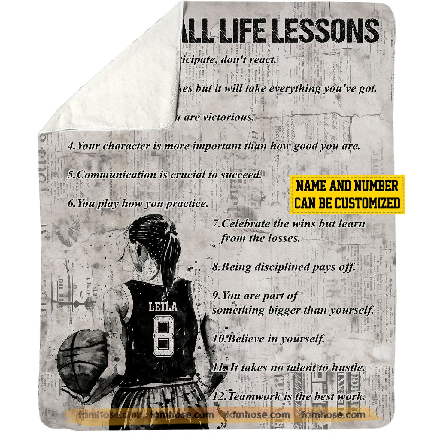 Personalized Basketball Girls Fleece Blanket, Basketball Life Lessons Sport Woven Blanket - Sherpa Blanket Gift For Basketball Lovers