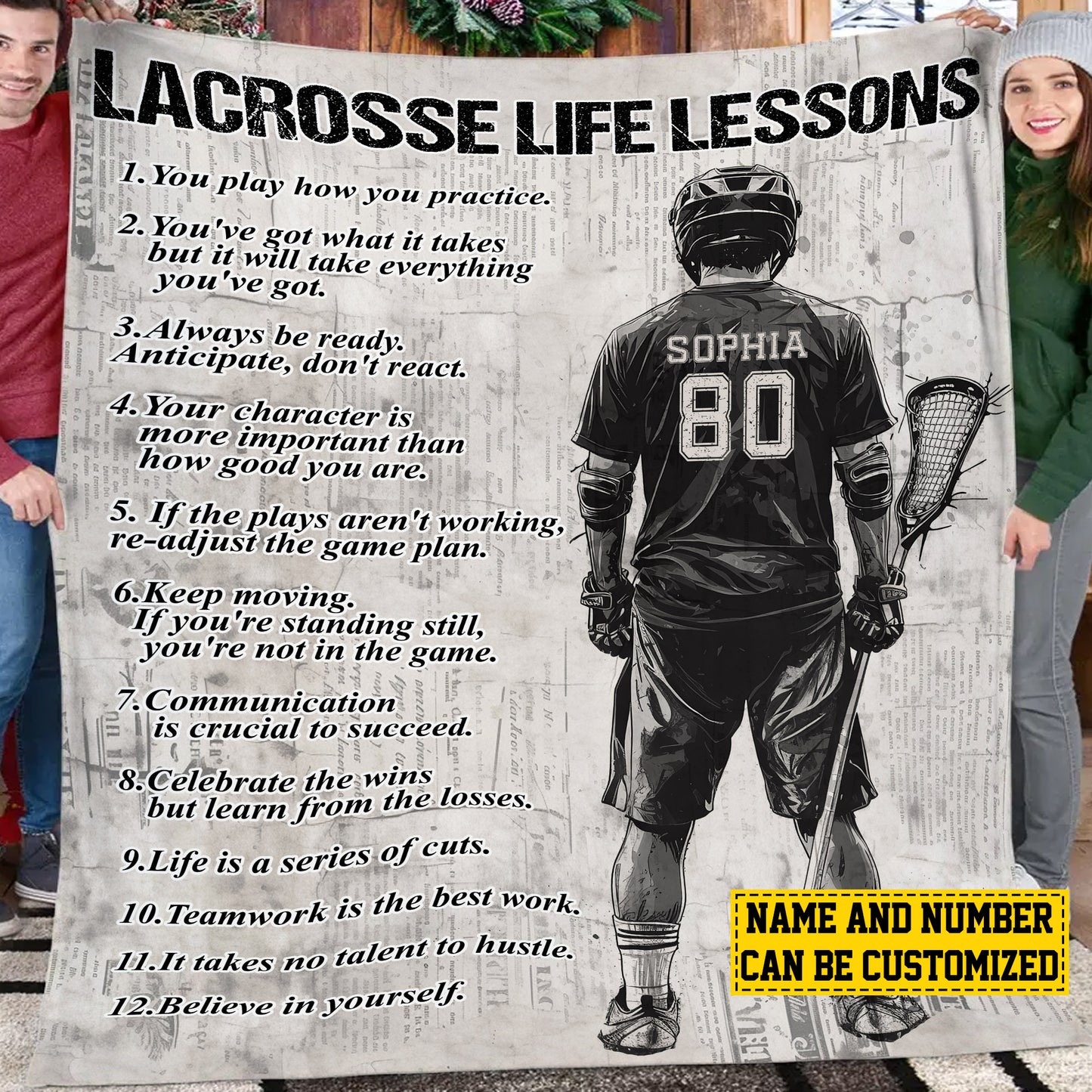 Personalized Motivational Lacrosse Boy Life Lessons Fleece Blanket, Lacrosse Woven Blanket, Cool Sherpa Blanket Gift For Lacrosse Lovers