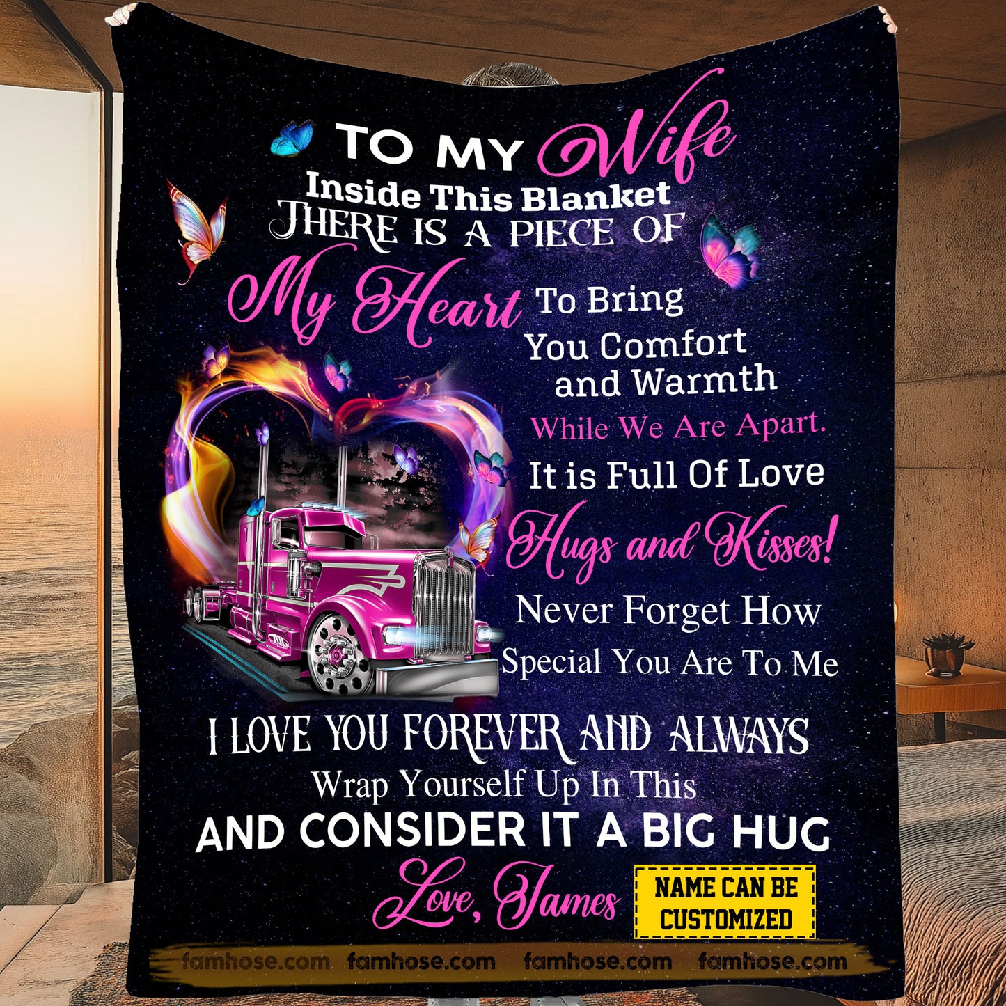 Funny Personalized Trucker Fleece Blanket, To My Wife Woven Blanket, Cozy Sherpa Blanket Valentine's Day Gift For Girlfriends Or Wife Trucker, Truck Driver Lovers