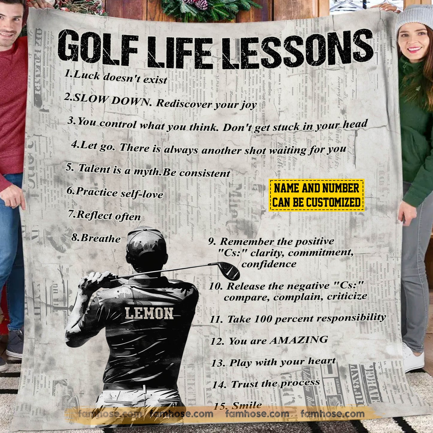 Personalized Golf Boys Fleece Blanket, Golf Life Lessons Sport Woven Blanket - Sherpa Blanket Gift For Golf Lovers