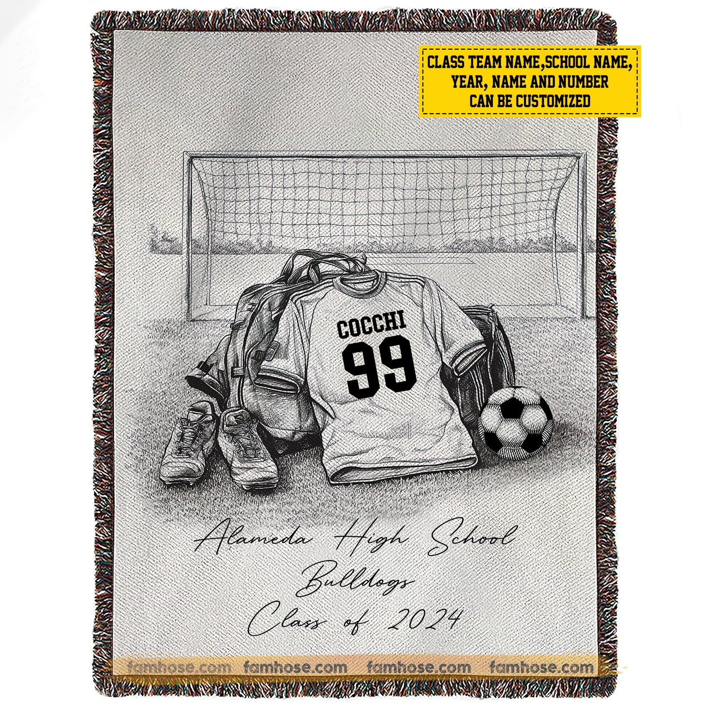 Personalized Class Soccer Team Fleece Blanket, Sports Club Members Woven Blanket, Commemorative Cool Sherpa Blanket Gift For Soccer Team Members