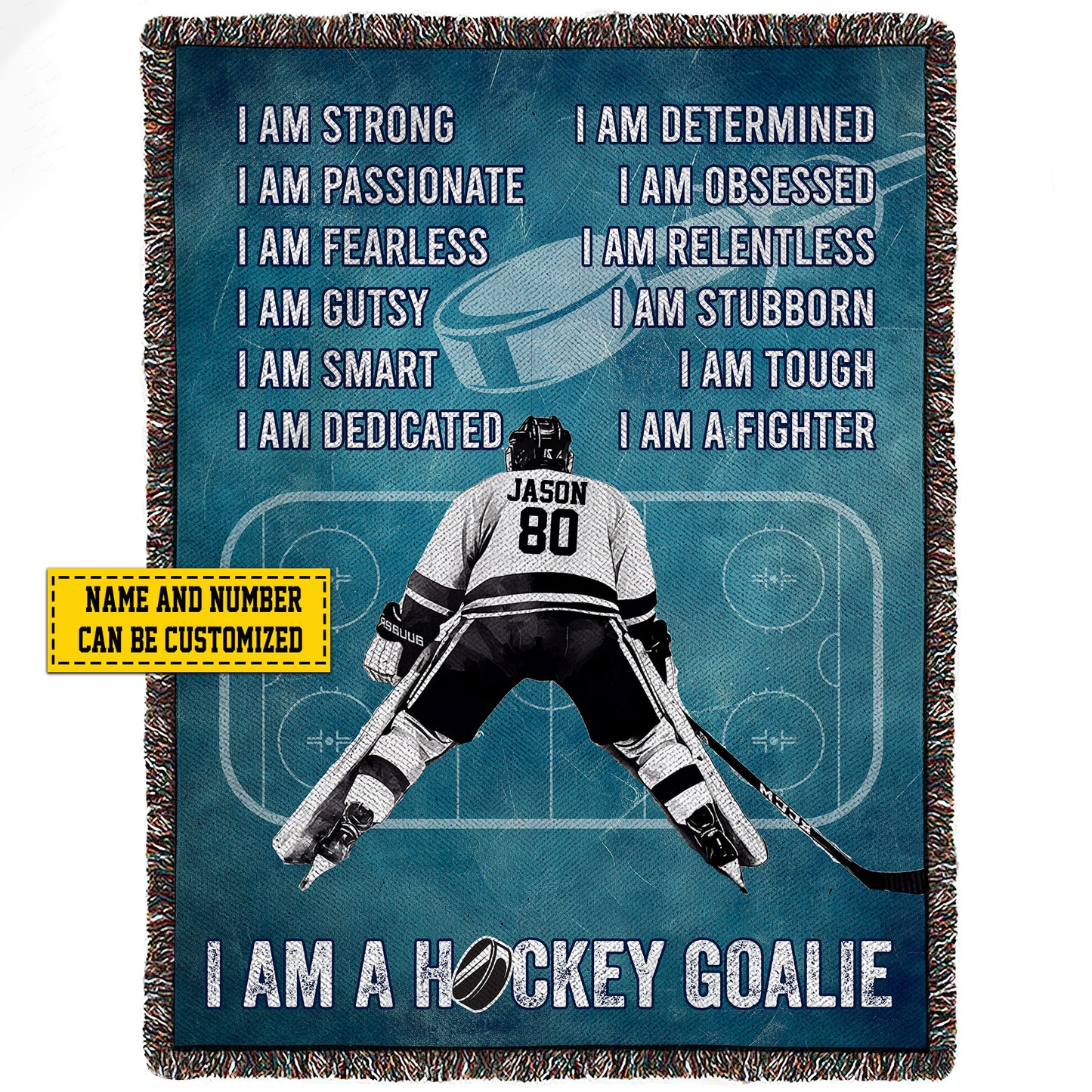 Cool Personalized Hockey Goalie Fleece Blanket, I Am A Hockey Goalie Woven Blanket, Cool Sherpa Blanket Gift For Hockey Lovers