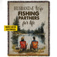 Romantic Personalized Fishing Couple Fleece Blanket, Husband & Wife Fishing Partners For Life Woven Blanket, Cool Sherpa Blanket Gift For Fishing-Loving Couple