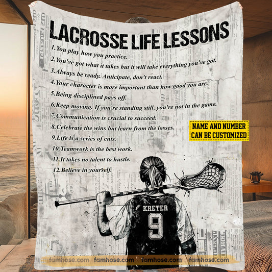 Personalized Lacrosse Girls Fleece Blanket, Lacrosse Life Lessons Sport Woven Blanket - Sherpa Blanket Gift For Lacrosse Lovers