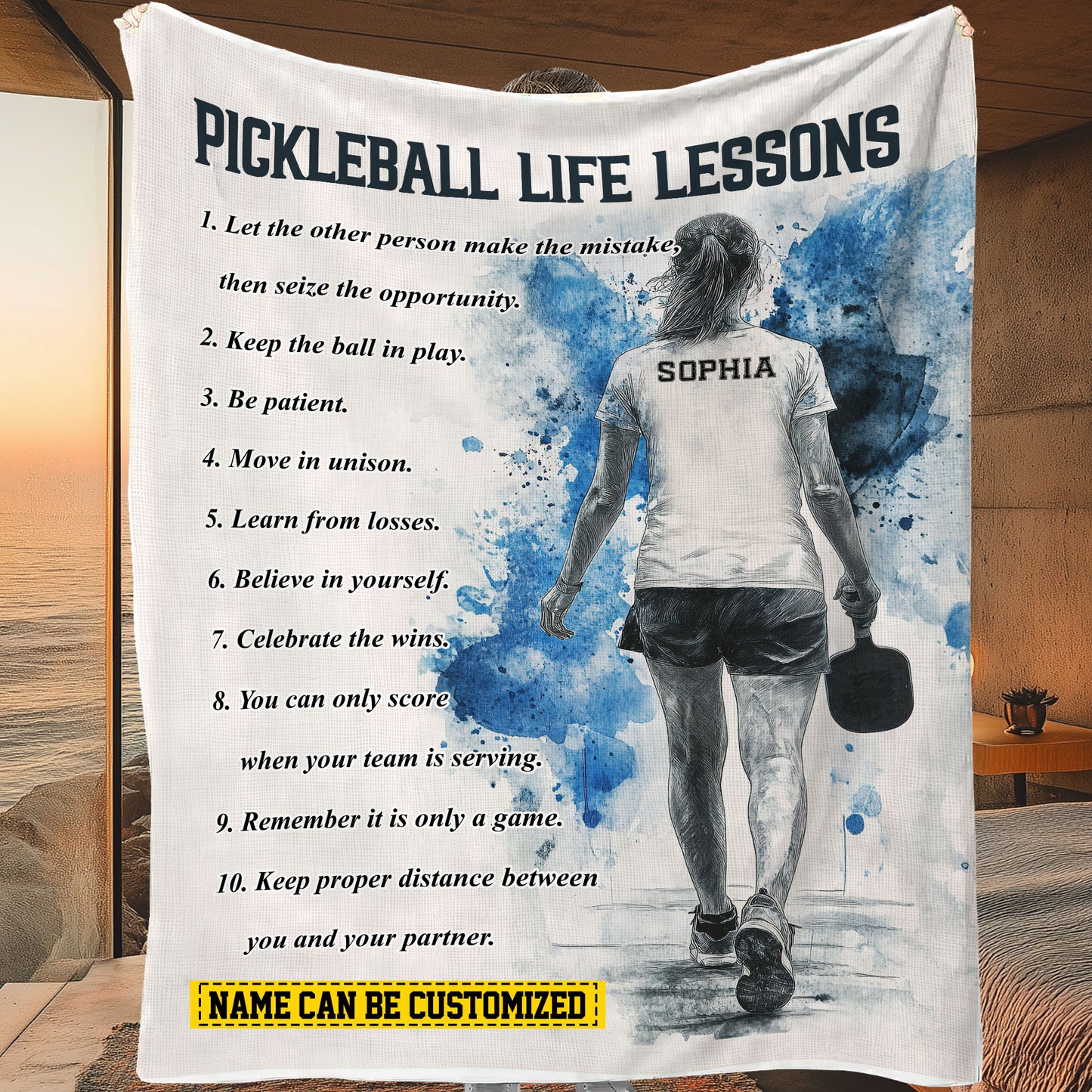 Personalized Motivational Pickleball Girl Fleece Blanket, Pickleball Life Lessons Sports Woven Blanket, Cool Sherpa Blanket Gift For Pickleball Lovers