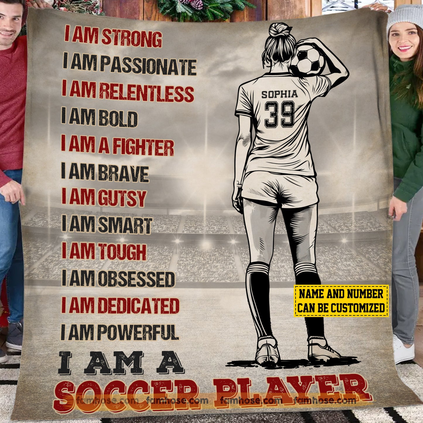 Personalized Soccer Girl Fleece Blanket, I Am A Soccer Player Woven Blanket, Cool Sherpa Blanket Gift For Soccer Girl, Soccer Lovers