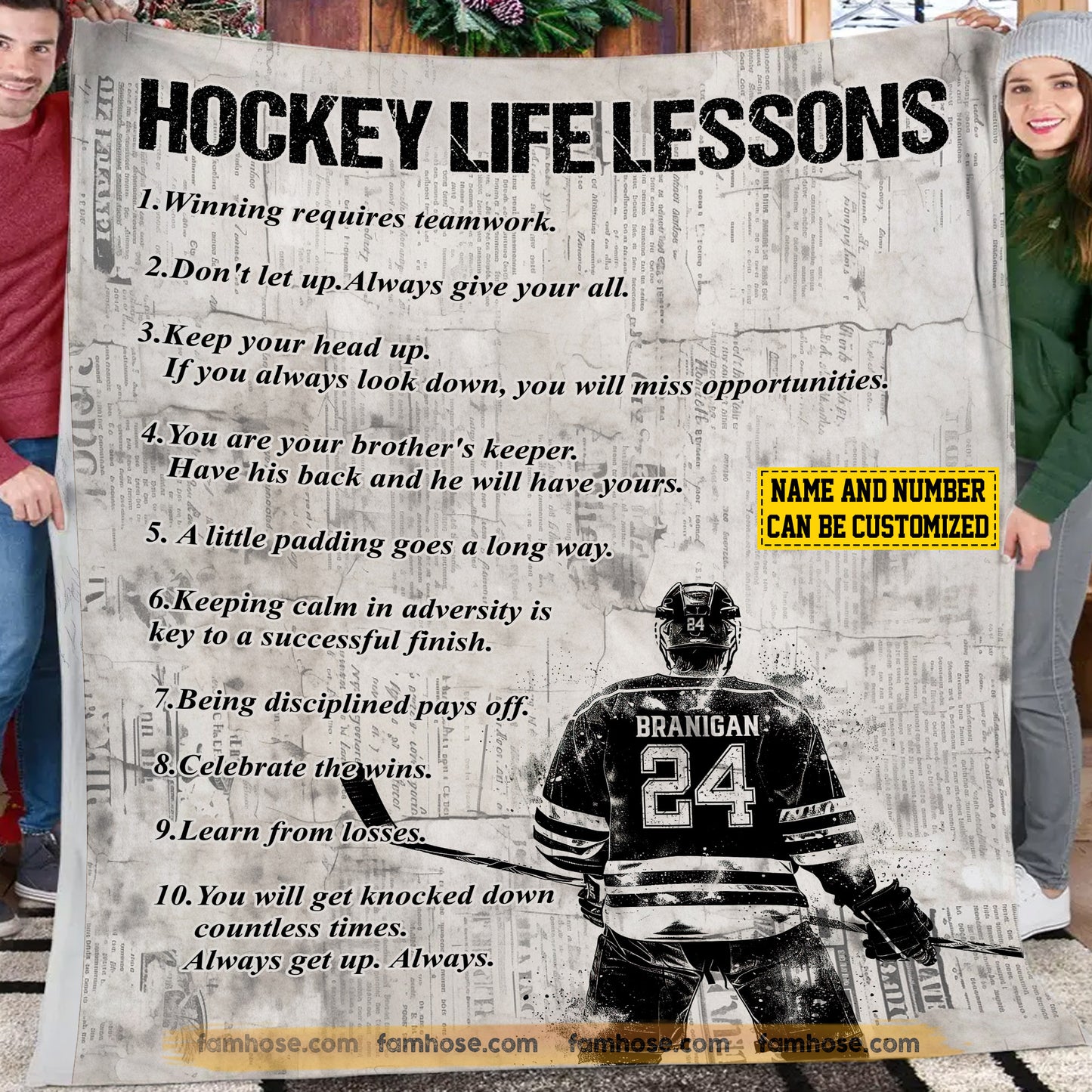 Cool Personalized Hockey Boy Fleece Blanket, Hockey Life Lessons Sport Woven Blanket, Cool Sherpa Blanket Gift For Hockey Lovers